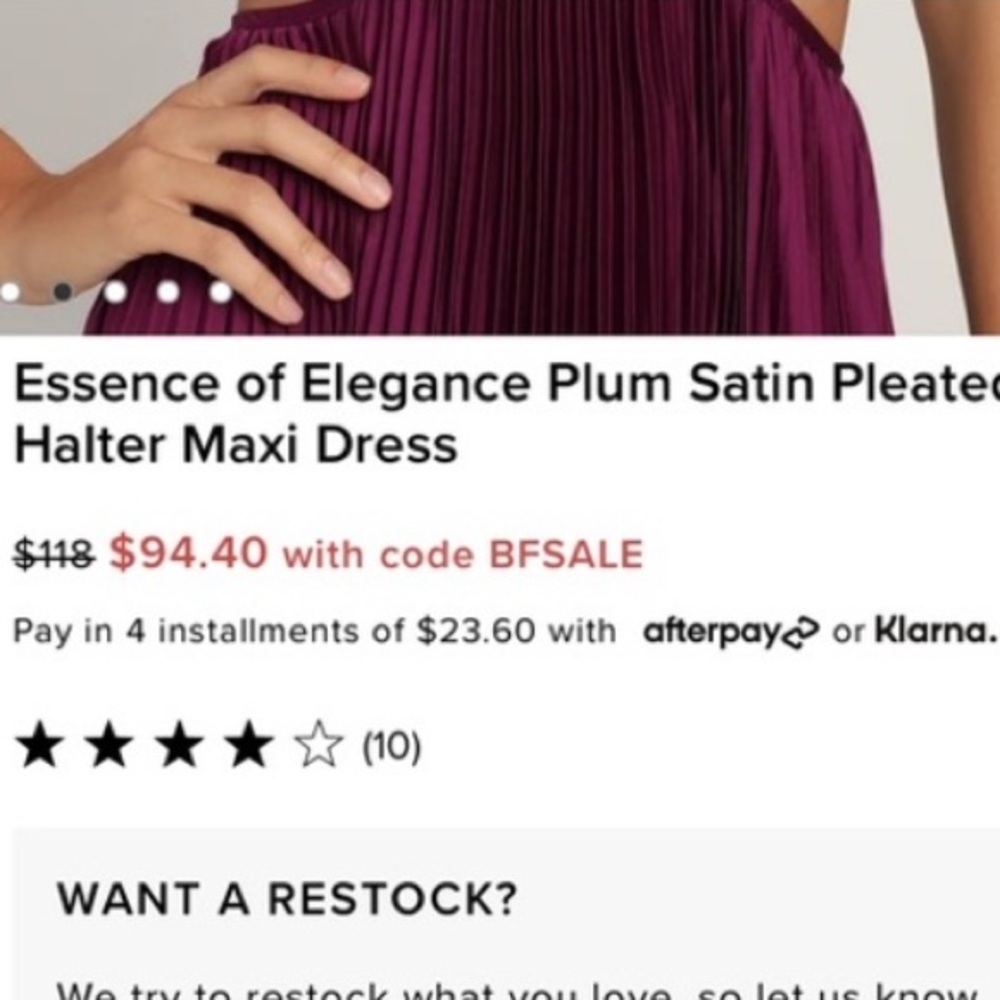 Minuet Plum satin pleated halter maxi dress size L 
( Maternity Optional ) - Picture 5 of 10